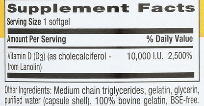 Country Life Vitamin D3, High Potency, Non-Fish, 10,000 IU, 200 Softgels, Certified Gluten Free