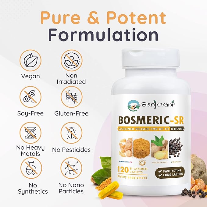 Joint Support Supplement, Potent Blend of Turmeric Curcumin with Black Pepper, Boswellia Extract & Ginger, Fast-Acting Joint Supplement, 8-Hour Sustained Release, 120 Caplets - Sanjevani