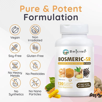 Joint Support Supplement, Potent Blend of Turmeric Curcumin with Black Pepper, Boswellia Extract & Ginger, Fast-Acting Joint Supplement, 8-Hour Sustained Release, 120 Caplets - Sanjevani
