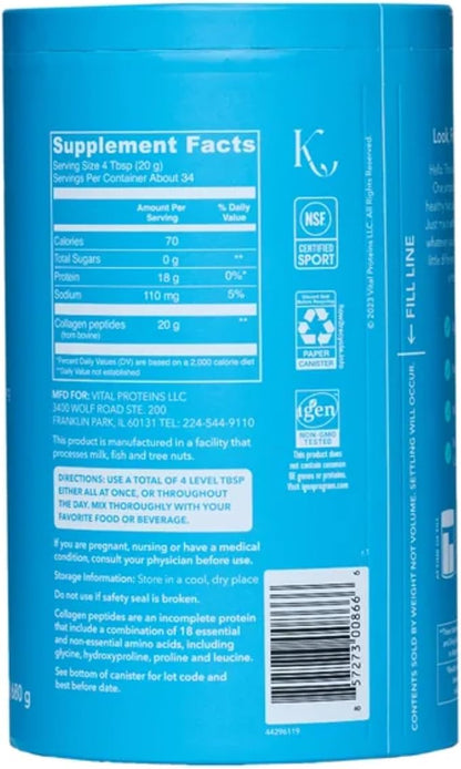 Vital Proteins Natural Whole Nutrition Collagen Peptides - Pasture Raised, Grass Fed, Paleo Friendly, Gluten Free, Single Ingredient - 24 Ounce