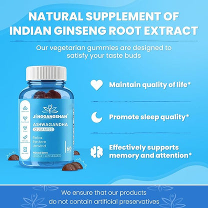 (120 Count) Ashwagandha Gummies KSM-66 - Mixed Berry, Vegan, Plant Based, Non-GMO, Gluten-Free & Gelatin Free Relax, Organic Ashwa Root Extract Supplement for Immune Support