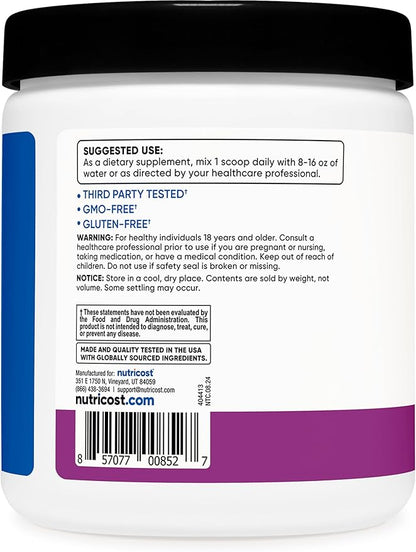 Nutricost BCAA Powder (Grape, 30 Servings) - Optimal 2:1:1 Ratio, Vegetarian, Non-GMO