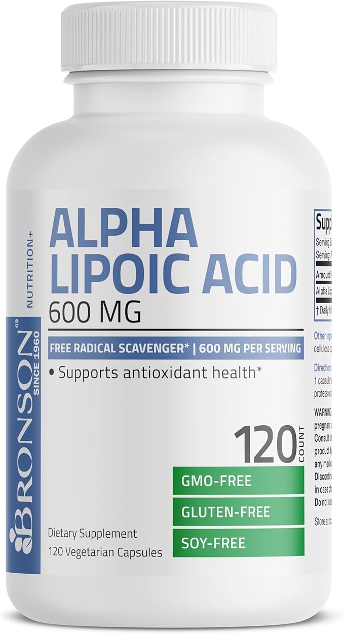 Bronson Alpha Lipoic Acid 600 MG Free Radical Scavenger Supports Antioxidant Health - Non-GMO, 120 Vegetarian Capsules (60 Servings)
