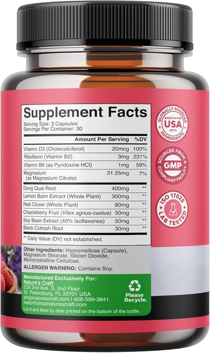 Complete Herbal Menopause Supplement for Women - Multibenefit Menopause Ease Hormone Balance for Women for Night Sweats Mood and More with Dong Quai Vitex Chaste Berry and Black Cohosh - Mini Caps