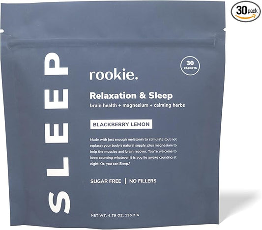 Rookie Wellness Sleep - Natural Sleep Aid with 180 mg of Magnesium Bisglycinate, 1 mg Melatonin, Valerian Root, & Passion Flower to Promote Tranquility & Sleep (30 Pack, BlackBerry Lemon)