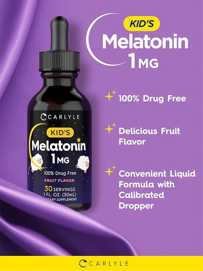 Carlyle Kids Melatonin Liquid | 1 fl oz | Two Pack | Fruit Flavor | Drug Free Childrens Supplement
