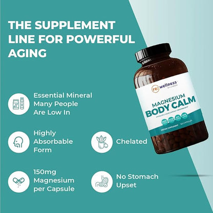 Reignite Wellness by JJ Virgin | Magnesium Body Calm | Chelated Magnesium Supplement for Energy Production, Sense of Calm & Immune Support | Magnesium Bisglycinate Chelate Complex | 120 Capsules