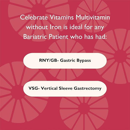 Celebrate Vitamins Bariatric Multivitamin, Iron Free - Post Gastric Bypass & Sleeve Gastrectomy Supplement for Men & Women - Essential Minerals & Vitamins A, B, D & E (90 Capsules)