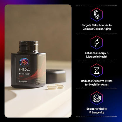 MitoQ Pure Advanced Mitochondria Supplement Superior Bioavailability to CoQ10 | Reduces Free Radical Damage for Healthy Aging, Metabolism, Heart Health, Energy, Strength & Mobility
