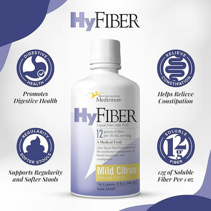 Medtrition HyFiber Daily Liquid Fiber for Regularity and Soft Stools, 12 Grams Soluble Fiber, 32 fl oz 1 Bottle