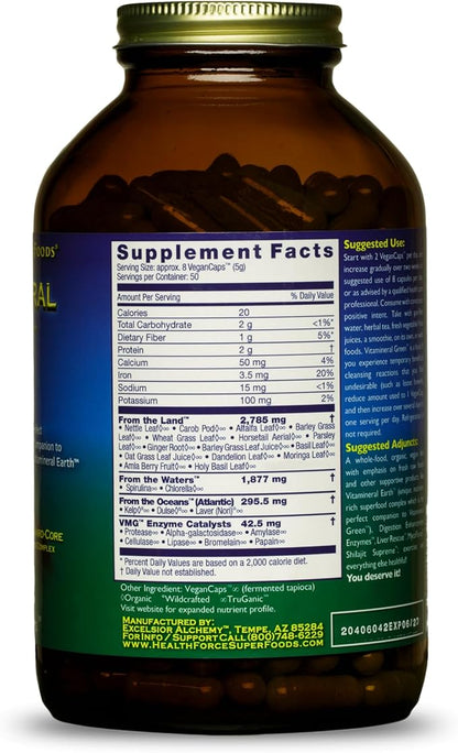 HealthForce SuperFoods Vitamineral Green - Mineral Supplement for Immune & Thyroid Support - Green Powder Supplement with Ingredients from The Land - Gluten-Free & Vegan - 400 Capsules (Pack of 3)