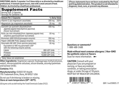 Klaire Labs Quercetin-Bromelain Forte - Immune & Seasonal Support Enzymes with Pancreatic, Proteolytic, Bromelain, Papain Enzymes & Bioflavonoids (100 Capsules)