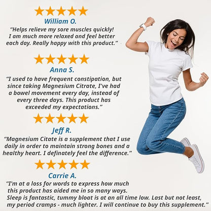 Magnesium Citrate 400mg - 200 Capsules - High Potency for Sleep, Leg Cramps, Extra Strength Absorption, Easy to Swallow Pills for Women & Men, Vegan Supplement Not Tablets - Made in USA