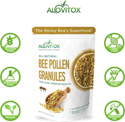Alovitox Bee Pollen Granules 16 Oz | 100% Pure, Fresh Raw Bee Pollen | Superfood Packed Bee Pollen with Antioxidant, Protein, Vitamins & More | Nutritional Yeast & Gluten Free