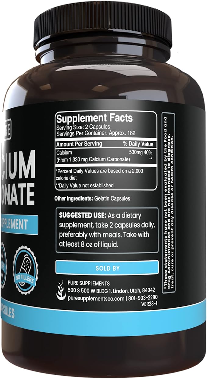 Pure Original Ingredients Calcium Carbonate No Magnesium Or Rice Fillers, Always Pure, Lab Verified