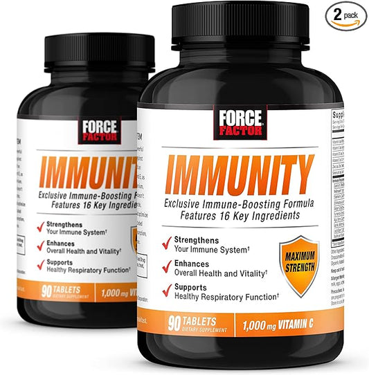 FORCE FACTOR Immunity, Immune Support Booster with Elderberry and 1000mg of Vitamin C, Plus Vitamin D, Zinc, Probiotics, Antioxidants, and Echinacea for Immune Health Defense, 90 Count (Pack of 2)