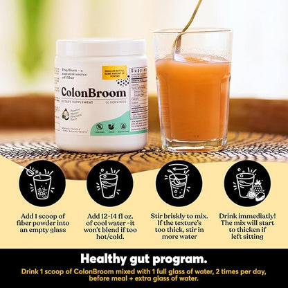 ColonBroom Psyllium Husk Powder with Stevia (Tropical Fruits) - Colon Cleanse for Bloating Relief & Gut Health - Colon Broom Fiber Powder Drink - Vegan Fiber Powder Stevia Supplement, 100 Servings