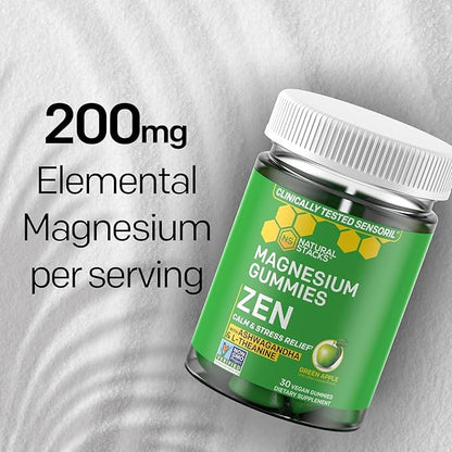 Natural Stacks Magnesium Gummies Bundle - Sleep Magnesium Gummies + Zen Magnesium Stress Gummies w/L-Theanine - 60 Magnesium Gummies