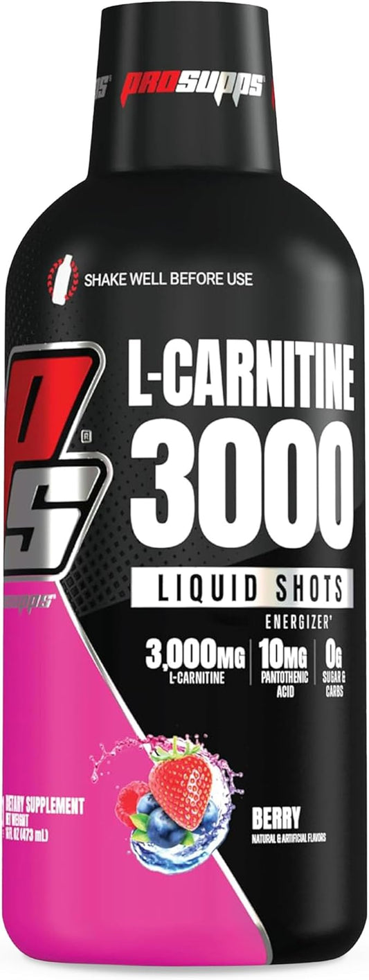 PROSUPPS L-Carnitine Liquid 3000, Stimulant-Free Liquid Shots for Men & Women - Clean Workout Drink for Energy, Performance & Muscle Recovery - No Sugar, No Carbs - 31 Servings, Berry