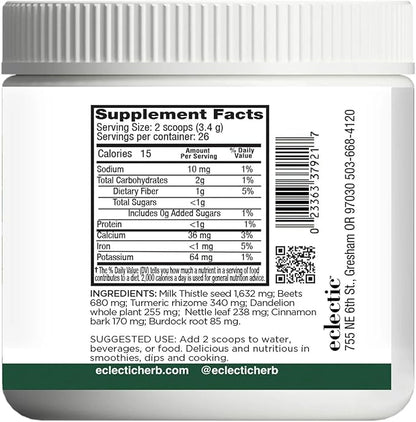ECLECTIC INSTITUTE Raw Freeze-Dried Non-GMO Organic Liver and Gallbladder Support | Whole Food Powder with Milk Thistle, Beet Juice, Dandelion, Turmeric, Cinnamon | 90 Grams