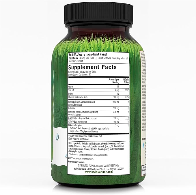 Irwin Naturals L-Citrulline + L-Arginine - 60 Liquid Soft-Gels - Booster for Men with Beet Root - Supports Blood Flow