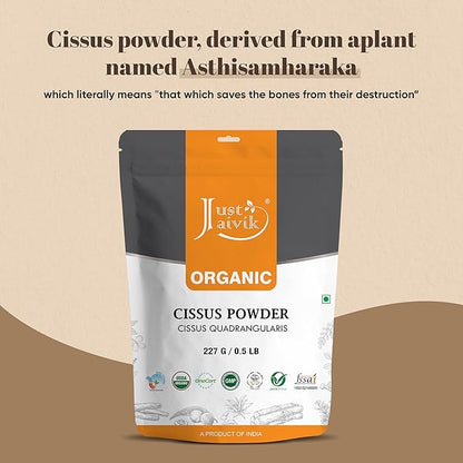 Just Jaivik 100% Organic Cissus Powder - 227 gm / 0.5 lb | Herbal Supplement for Bone and Muscle Health | USDA Certified Organic | (Hadjod) Cissus Quadrangularis Powder