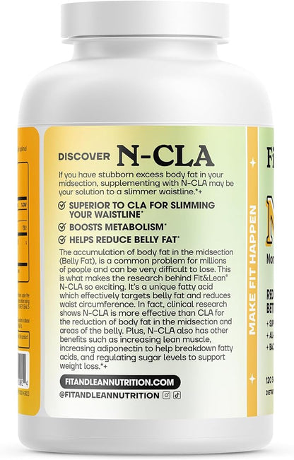 Fit & Lean N-CLA, Weight Loss Supplement, Reduces Belly Fat Better Than CLA, Boost Metabolism, Supports Lean Muscle, Stimulant Free, Non Conjugated Linoleic Acid, 120 Servings (Packaging May Vary)