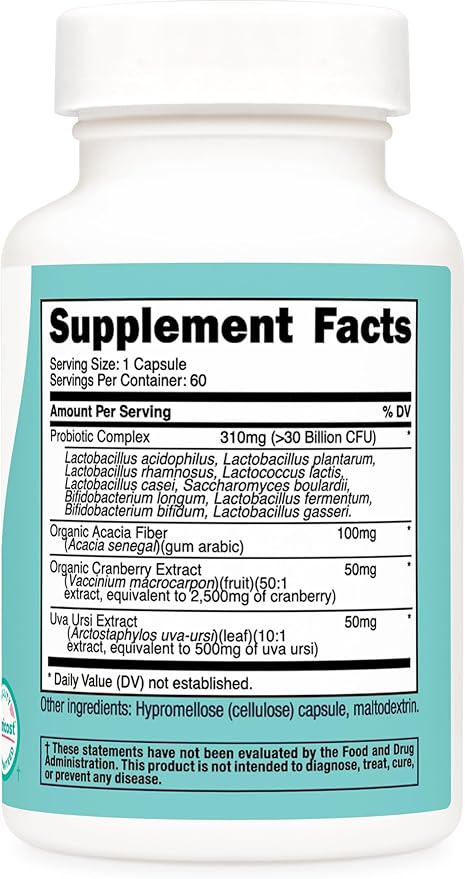 Nutricost Probiotic for Women 30 Billion CFU, 60 Capsules - Complex with Acacia Fiber, Uva Ursi & Cranberry Extract, Non-GMO & Gluten Free