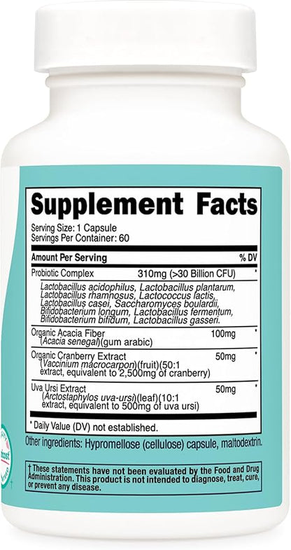 Nutricost Probiotic for Women 30 Billion CFU, 60 Capsules - Complex with Acacia Fiber, Uva Ursi & Cranberry Extract, Non-GMO & Gluten Free