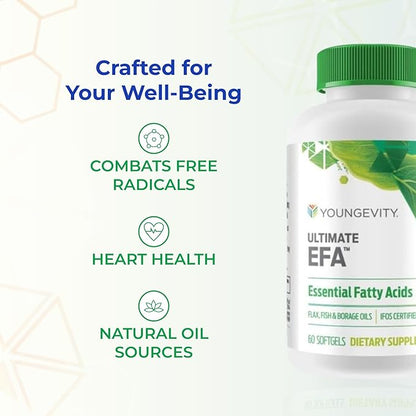 Youngevity Ultimate EFA™ – Omega 3, 6 & 9 Supplement | Blend of Borage, Flax & Fish Oils | Supports Heart, Brain & Overall Health | 60 Soft Gels