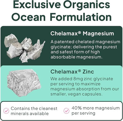 Pure Magnesium Glycinate with Zinc - Maximum Strength Chelated Magnesium Supplement for Women and Men for Muscle Cramps and Sleep Support - 6 Bottles