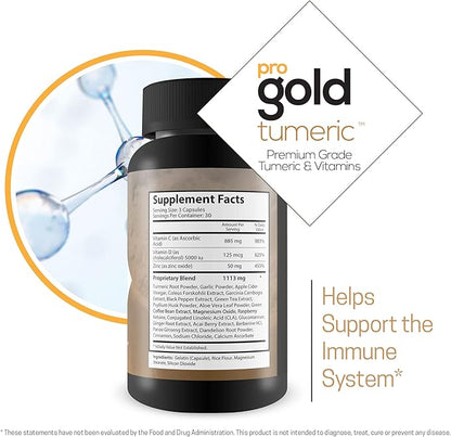 Pro Gold Turmeric - Premium Grade Turmeric & Vitamins - Phytonutrient & Antioxidant Rich Formula - Promote Mobility & Joint Health - Support Healthy Immune System - Promote Circulation & Bone Health