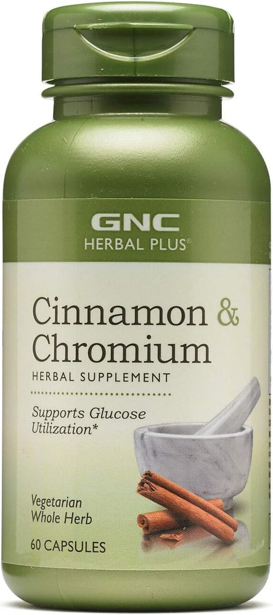 GNC Herbal Plus Cinnamon & Chromium Supplement, Vegetarian, Supports Glucose Utilization, 30 Servings
