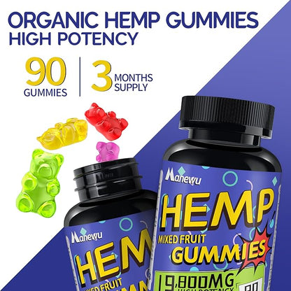 Hemp Gummies High Potency - Pure Extra Strength Organic Hemp Oil Extract - Vegan Non-GMO Formula Edibles, Support Adults Relaxation - Made in USA