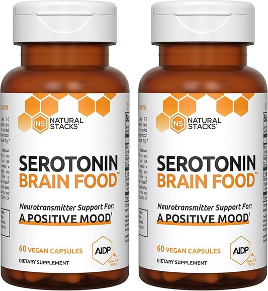 Serotonin Brain Food - 1250mg L-Tryptophan & 400mg Rhodiola Rosea Supplement - Mood Support Supplement for Stress Relief - Neurotransmitter Support with Magnesium Glycinate & Zinc - 120 Capsules
