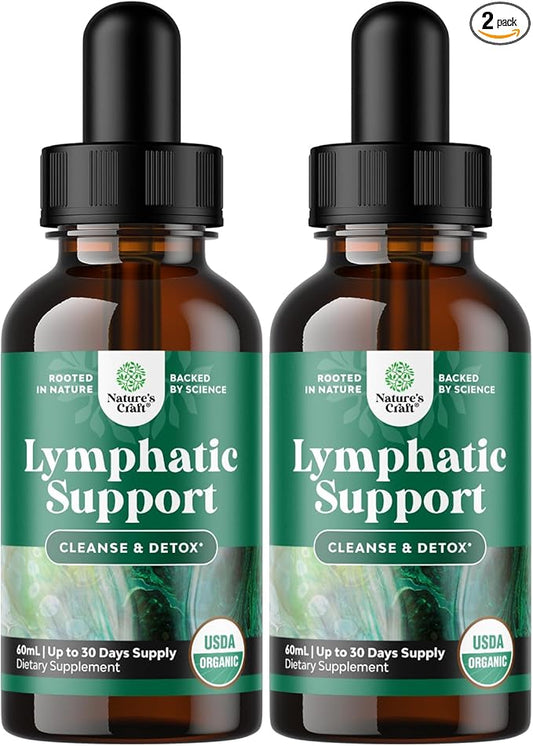 Certified Organic Lymphatic Drainage Drops - Herbal Lymphatic Cleanse and Immune Support Supplement with Echinacea Goldenseal & Red Clover Extract - Vegan Non GMO Alcohol and Sugar Free - 60 Servings