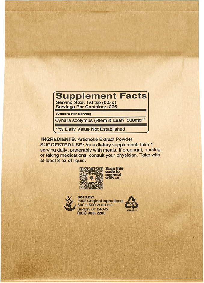 PURE ORIGINAL INGREDIENTS Artichoke Extract (4 oz) Herbal Supplement, Gluten-Free, Non-GMO