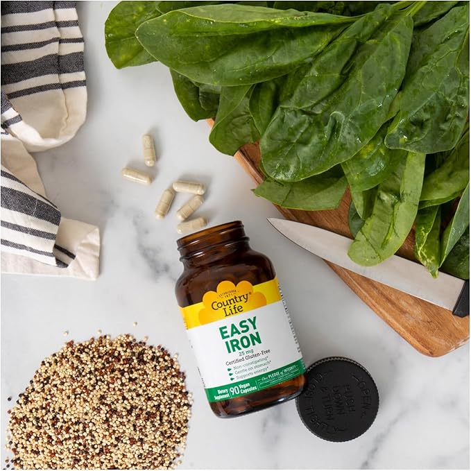 Country Life Easy Iron 25mg Capsules - Gentle Non-Constipating Ferrochel - Vegan Vitamin Supplement for Women & Men - Supports Body Energy - Multivitamin with Iron