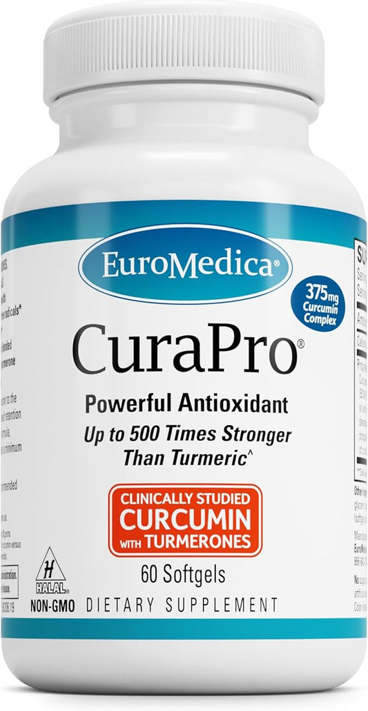Euromedica CuraPro - Antioxidant Supplement for Brain & Immune Health Support - Dietary Supplement with Curcumin & Turmeric Essential Oil - Herbal Liver Support - 60 Softgels
