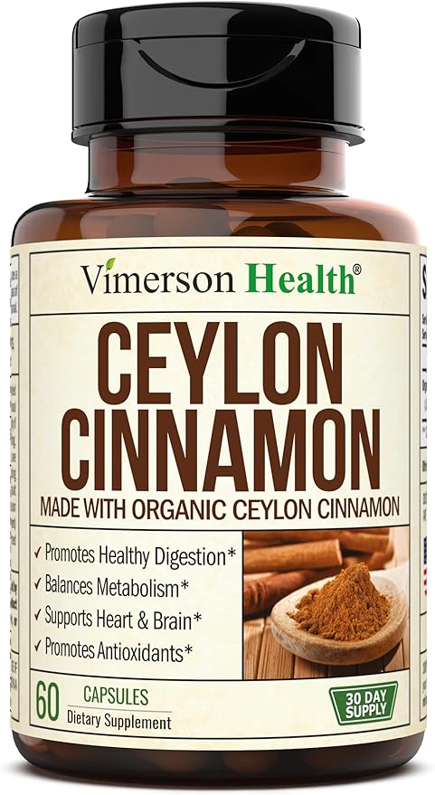 Organic Ceylon Cinnamon Capsules - Ceylon True Cinnamon Supplements (Canela de Ceylan) for Inflammation Balance, Cognitive Function, Metabolic, Antioxidant Support. Non-GMO. Vegan. 60 Caps Made in USA