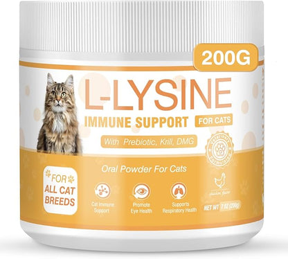 L-Lysine Supplement for Cats 1000 mg/Scoop L Lysine Oral Powder with L-Lysine Prebiotics Krill DMG for Kittens Sneezing Runny Nose Immune Respiratory System Eye Health 7 OZ Chicken Flavor