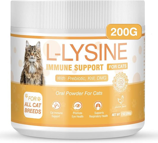 L-Lysine Supplement for Cats 1000 mg/Scoop L Lysine Oral Powder with L-Lysine Prebiotics Krill DMG for Kittens Sneezing Runny Nose Immune Respiratory System Eye Health 7 OZ Chicken Flavor