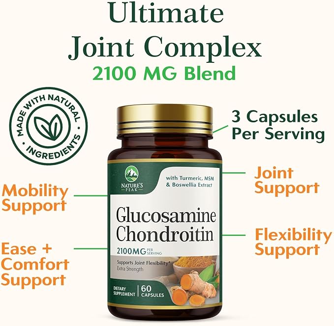 Glucosamine Chondroitin MSM Complex – Joint Supplement with Turmeric, Boswellia & Quercetin – Advanced Formula for Knee, Back, Hand & Hip Discomfort – Mobility & Flexibility Support – 60 Capsules