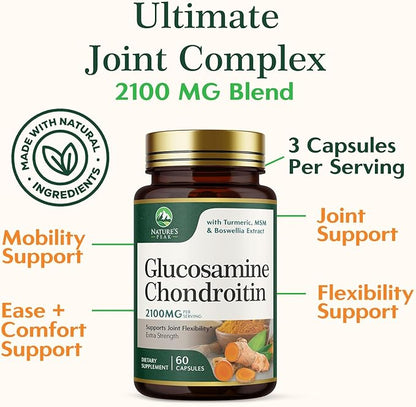 Glucosamine Chondroitin MSM Complex – Joint Supplement with Turmeric, Boswellia & Quercetin – Advanced Formula for Knee, Back, Hand & Hip Discomfort – Mobility & Flexibility Support – 60 Capsules