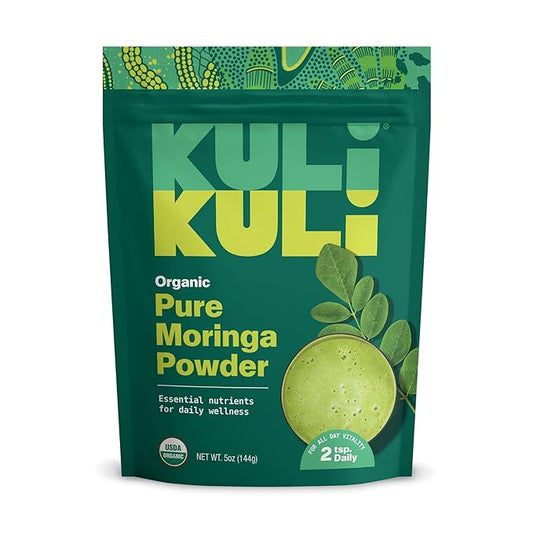 Kuli Kuli Moringa Oleifera Organic Leaf Powder & Green Smoothie, 100% Pure USDA Certified & Non-GMO Moringa Powder, Great with Smoothies, Tea, and Food - Single Pack, 5 oz.
