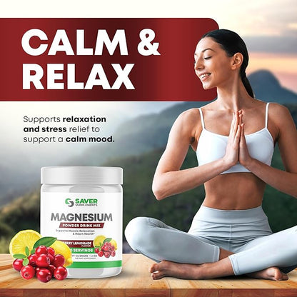 Magnesium Powder - Anti-Stress Drink Mix for Calm & Regularity - Magnesium Citrate Supplement - Relaxation, Muscle & Heart Support - Cranberry Lemonade Flavor - 30 Servings