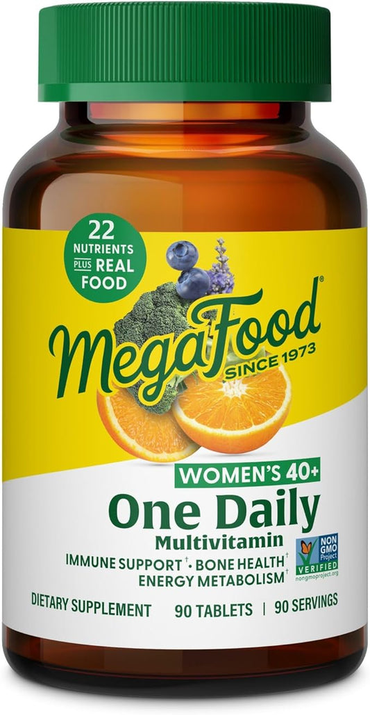 MegaFood Women's 40+ One Daily Multivitamin for Women - with Vitamin B12, B6, C, D, Zinc & Iron – Plus Real Food - Immune Support - Bone Health - Non-GMO - Vegetarian - 90 Tabs