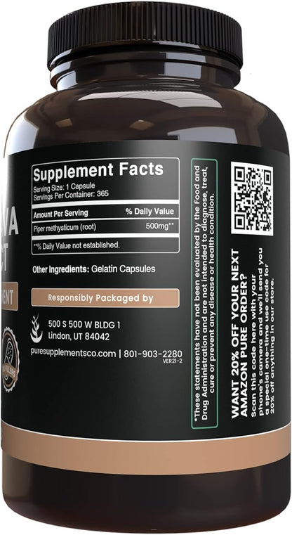 PURE ORIGINAL INGREDIENTS Kava Kava (365 Capsules) No Magnesium Or Rice Fillers, Always Pure, Lab Verified