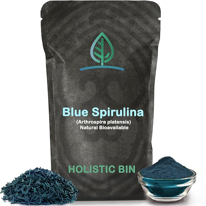 HOLISTIC BIN Blue Spirulina Powder - Organic Blue-Green Algae Supplement, Rich Source of Vegan Protein, Vitamins, & Phytonutrients, Ideal for Smoothies, Baked Goods, & Natural Food Coloring - 50 Grams