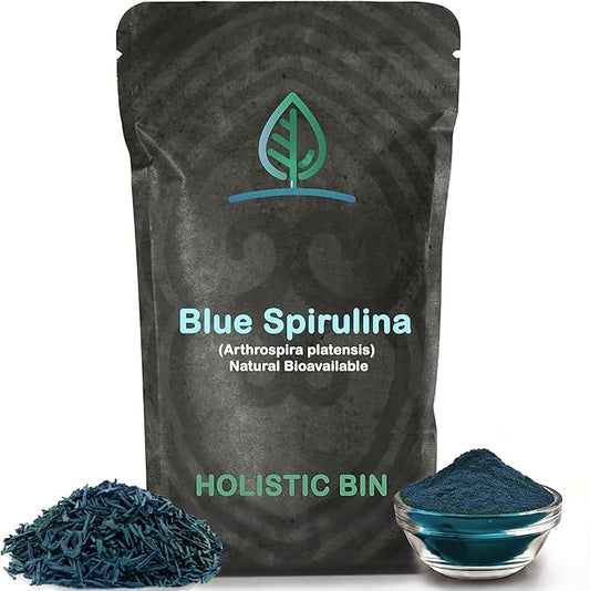 HOLISTIC BIN Blue Spirulina Powder - Organic Blue-Green Algae Supplement, Rich Source of Vegan Protein, Vitamins, & Phytonutrients, Ideal for Smoothies, Baked Goods, & Natural Food Coloring - 50 Grams